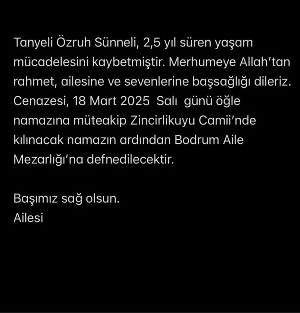 Çağrı Tanyeli Özruh Sünneli Kıral Cenaze Defin Namaz Nerede